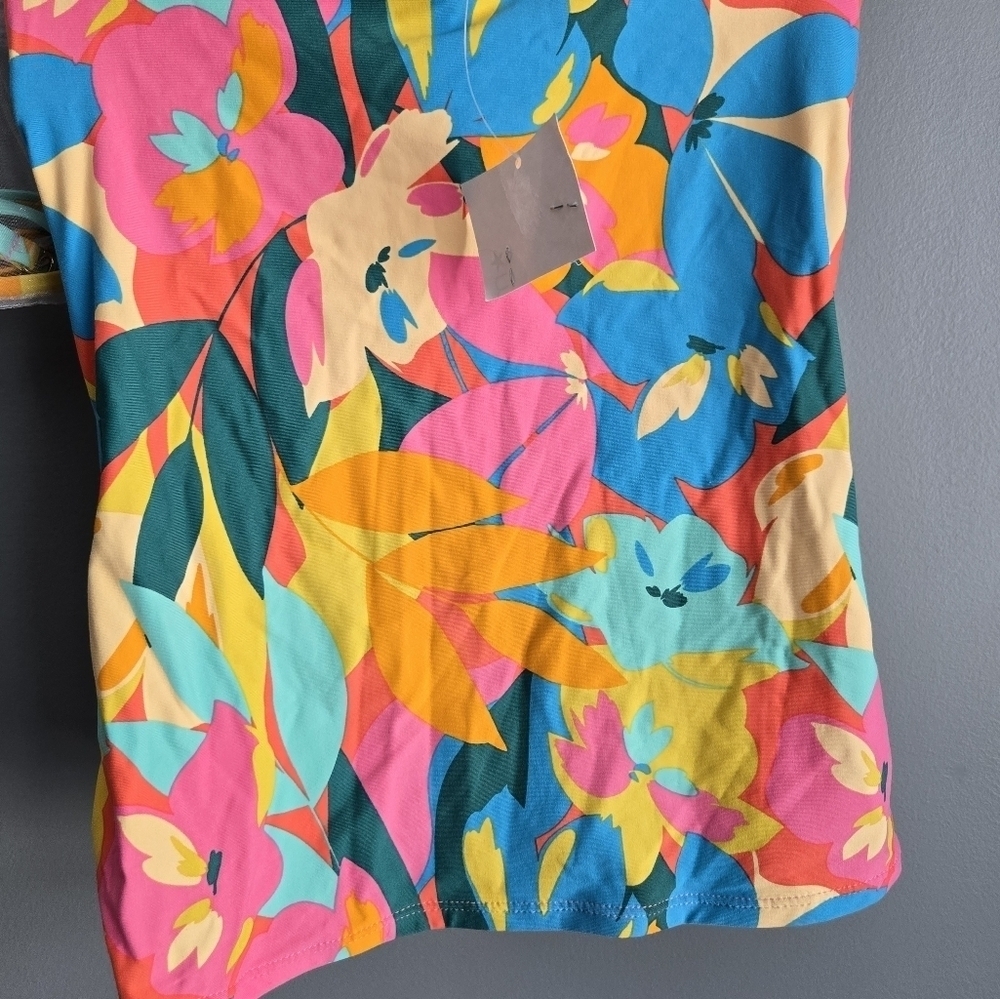 ANNE COLE Blue and Pink Tankini Top with Vibrant Floral Design, XSMALL - Picture 2 of 5